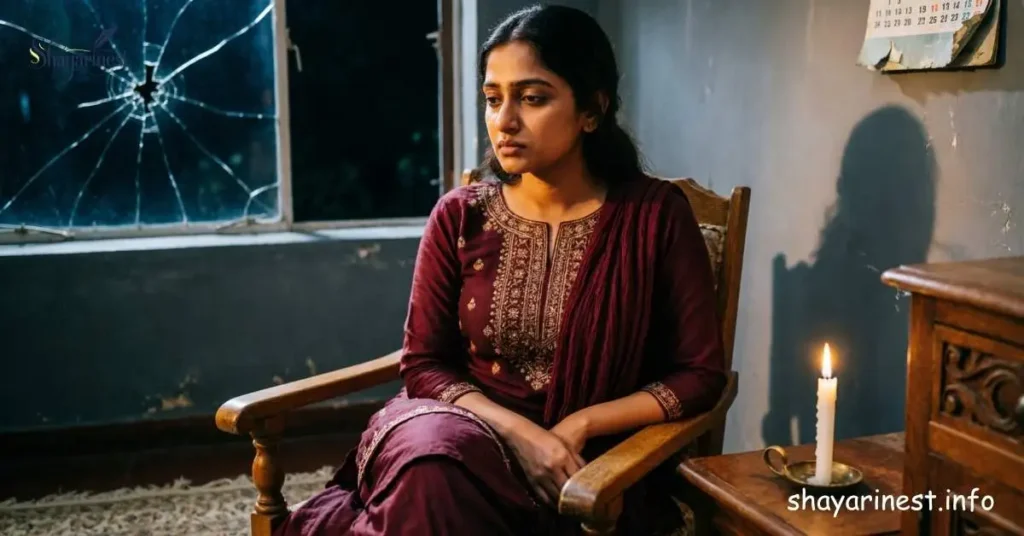 Akelepan Zindagi Dard Bhari Shayari – akeli aurat mombatti ki roshni mein udas baithi hai