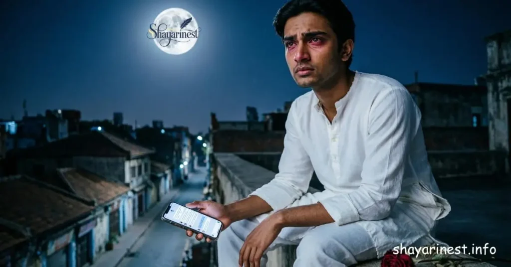 Sad Miss You Shayari in Hindi – Lonely Indian man sitting alone under moonlight missing his love