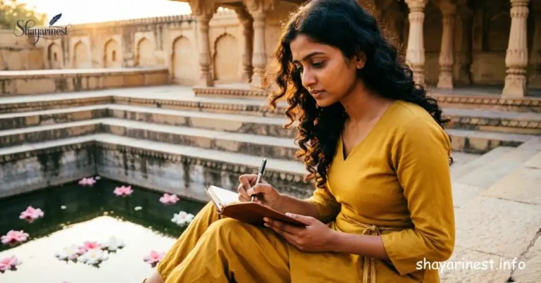 Zindagi Shayari In Hindi – ek khoobsurat ladki baoli ke paas diary mein likhti hui